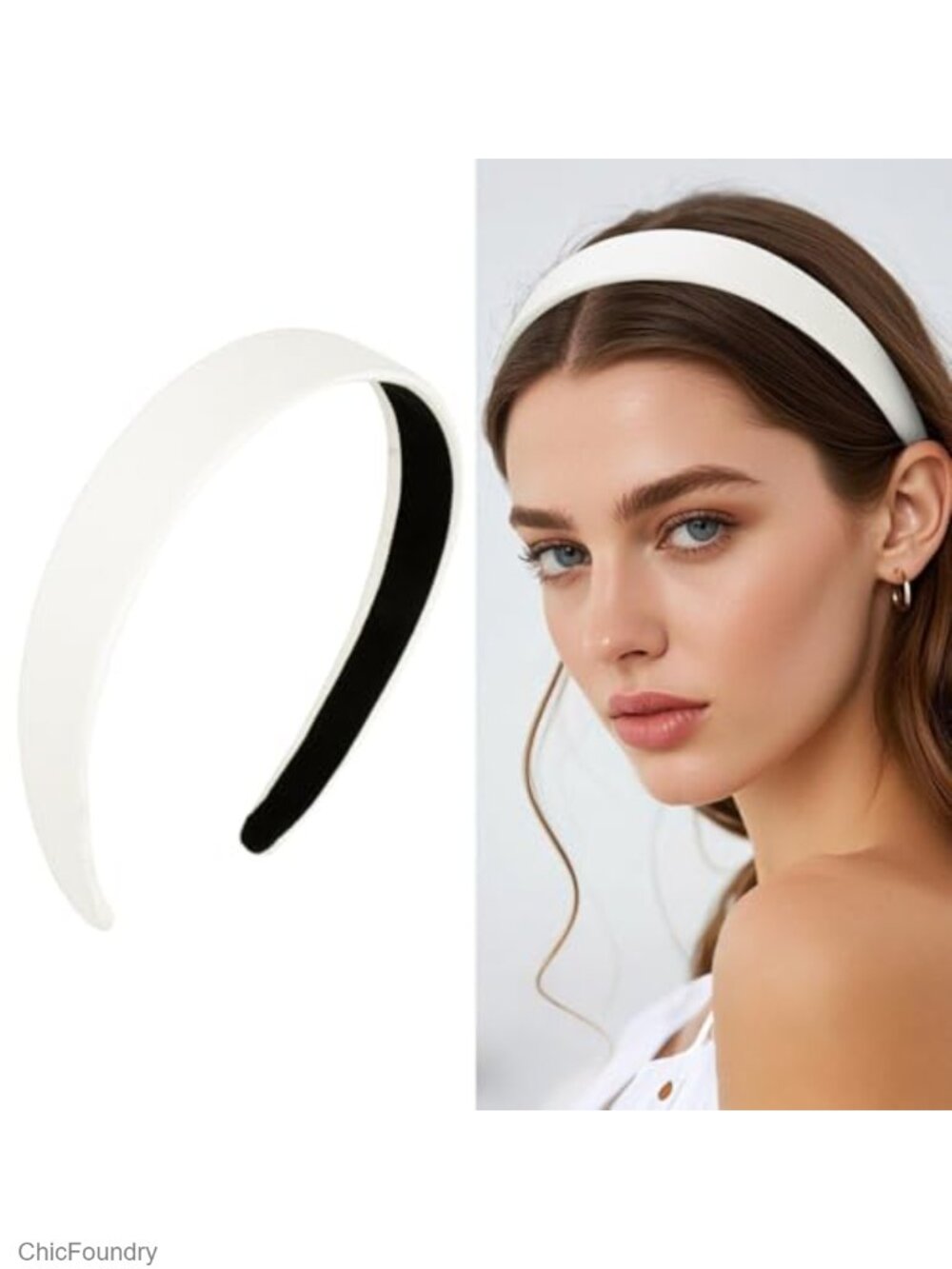 White PU Leather 1 Inch Wide Non-Slip Fashion Headband Hair Accessory